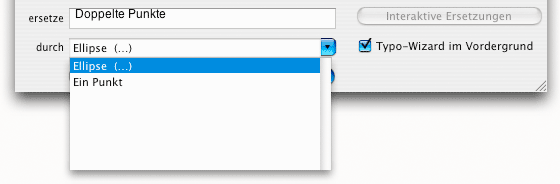 Drop-down-Liste für die Wahl des Ersatzstrings